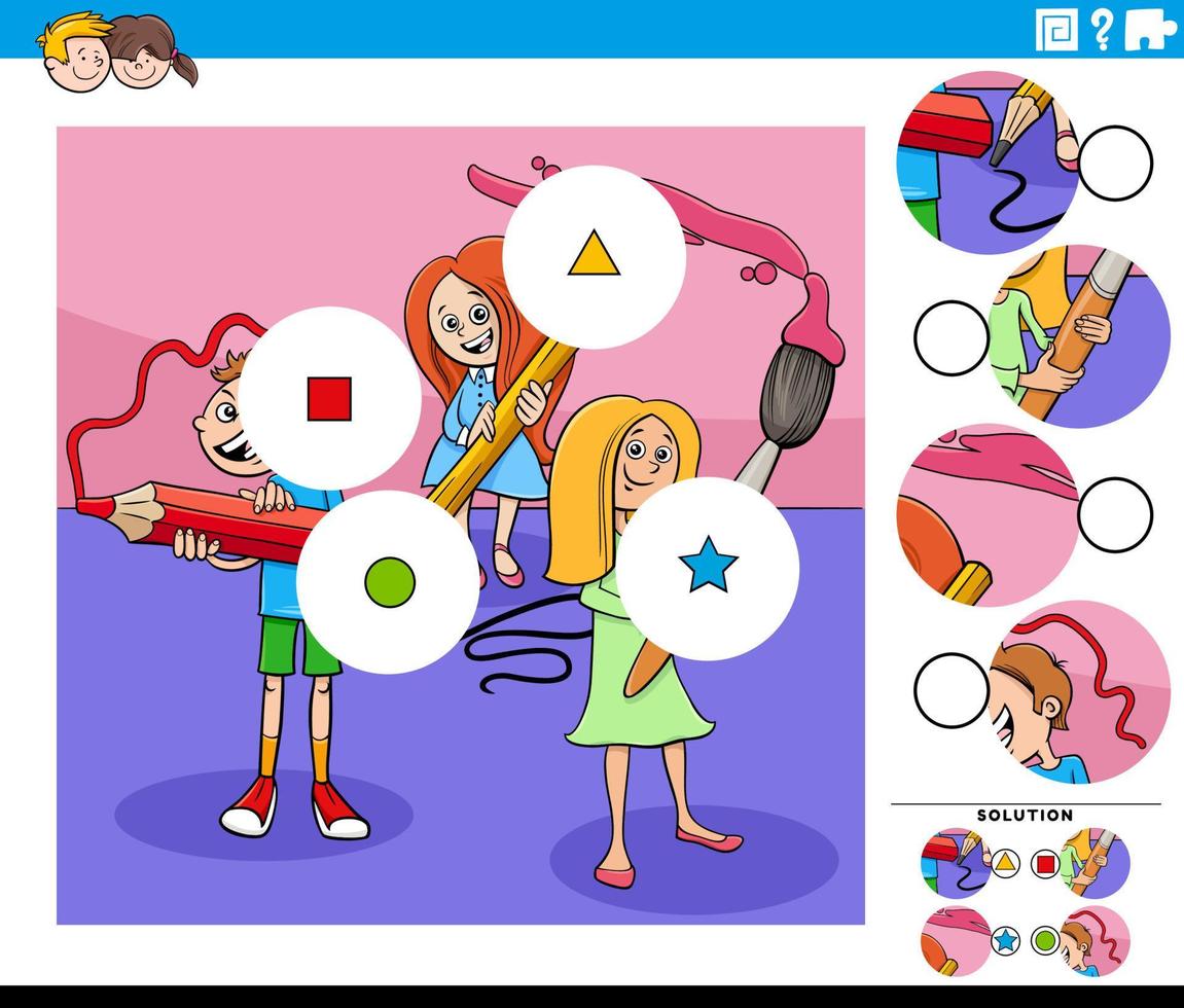 match stukken spel met stripfiguren van leerlingen vector