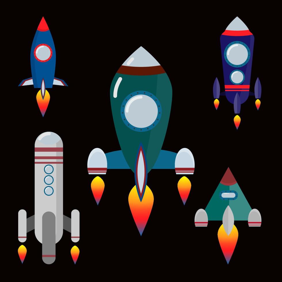 felle kleur vlakke stijl raket vector set.space concept.