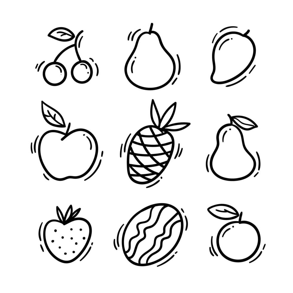 handgetekende tropische fruitcollectie. vers fruit in overzichtsillustratie vector