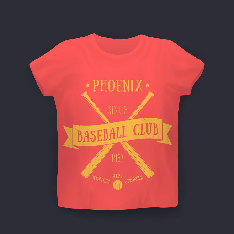 phoenix baseball club, t-shirt print op mockup, geel op rood vector