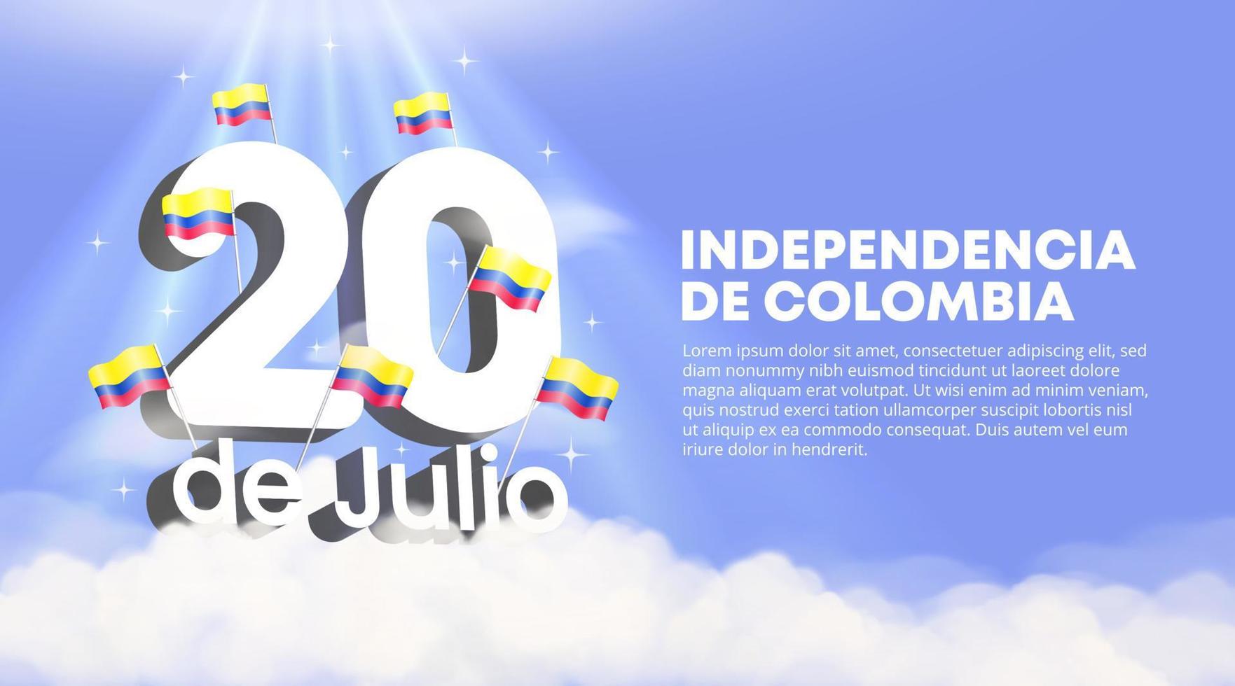 independencia de colombia of colombia onafhankelijkheidsdag achtergrond met een illustratie van 20 de julio tekst vector