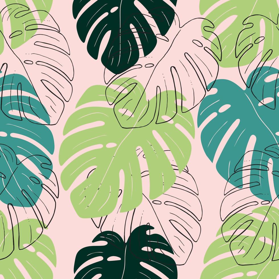 monstera laat een naadloos patroon achter voor achtergronden, textiel, papier, stoffen, webpagina's. tropische sieraad, vintage stijl. vector