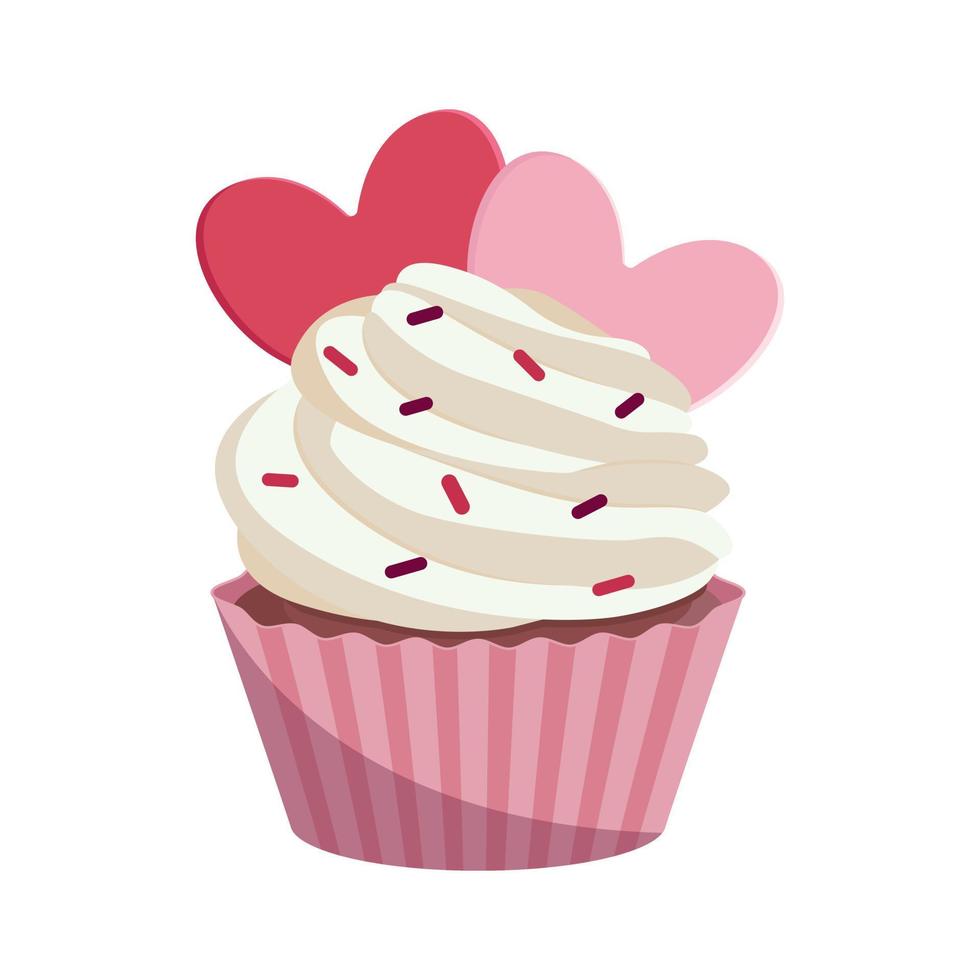cupcake met rood hart voor Valentijnsdag ontwerp. vector