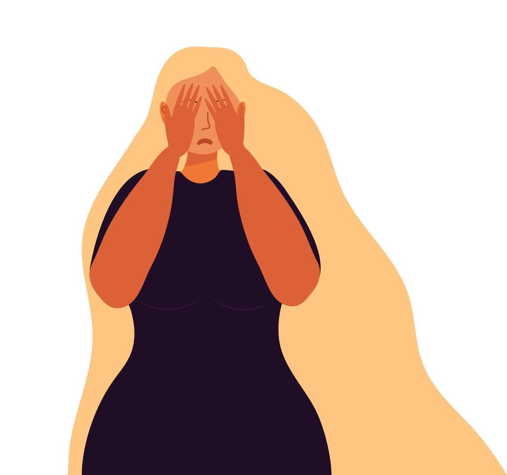 paniekaanval van vrouw concept vector. angst reikt uit naar een verdrietige, huilende vrouw. depressie, verdriet, geestelijke gezondheid illustratie vector