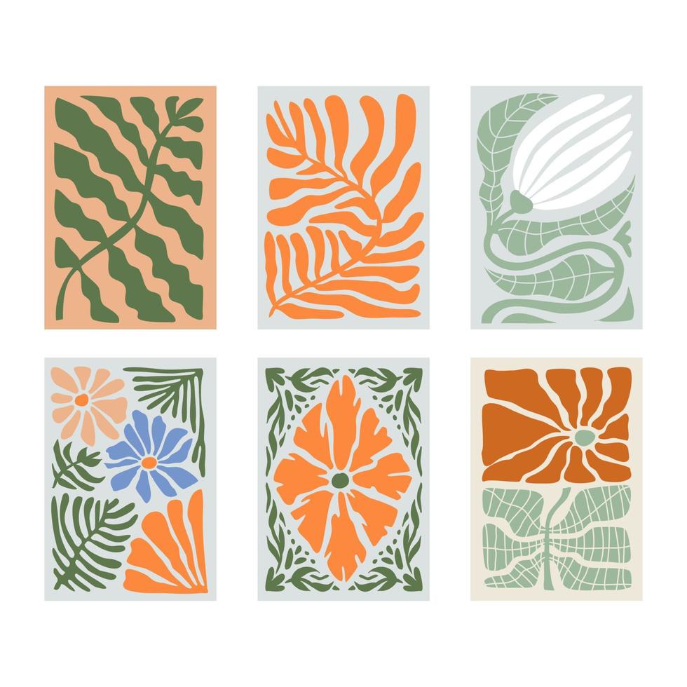 vintage set tropische bloemblokken, gebladertecollectie met kleurrijke bloemen botanische bundelelementen. aard van planten. groovy retro psychedelische stijl uit de jaren 90, geschikt voor kunstposter voor huwelijksuitnodigingen vector