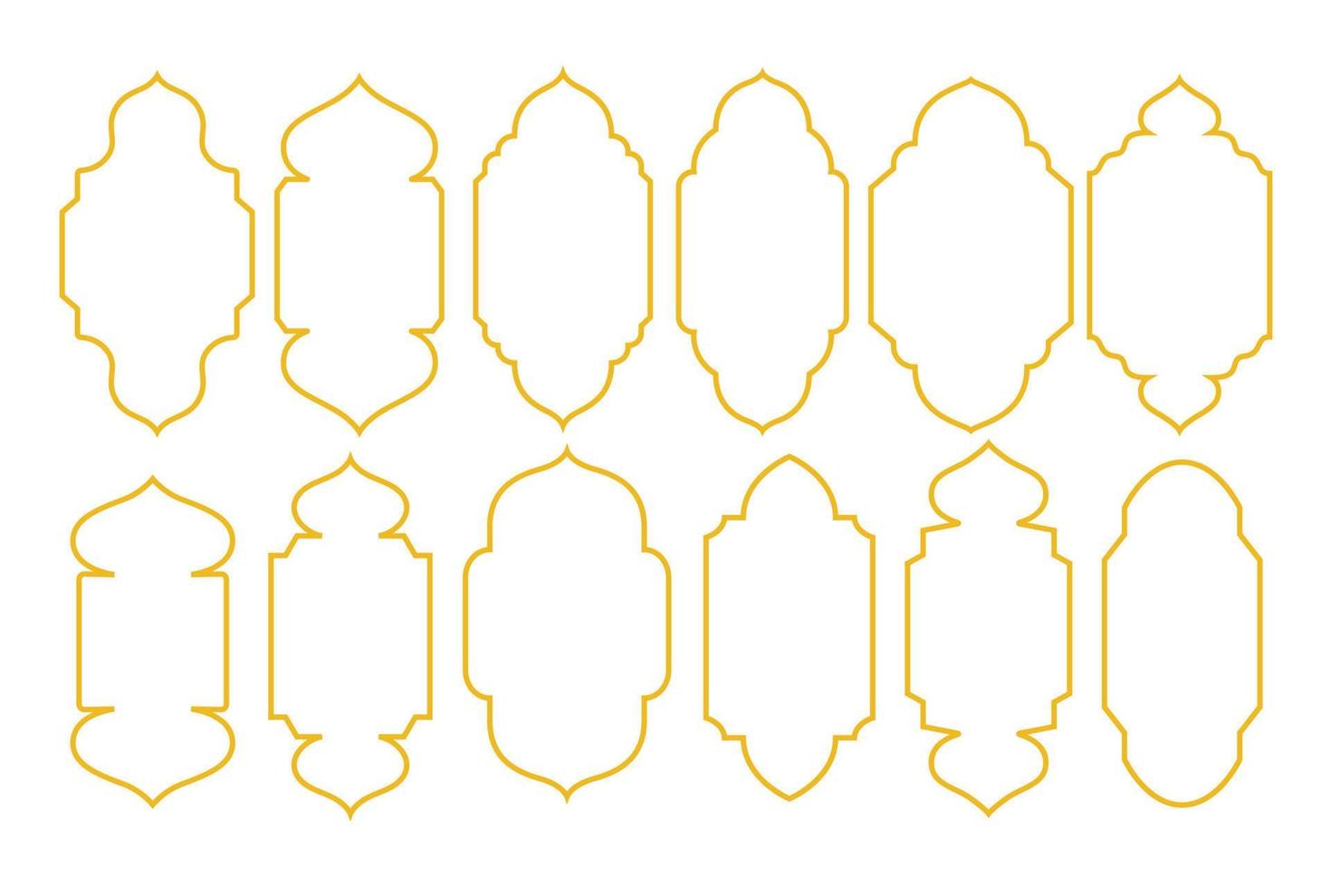 vintage set van gouden islamitische frame pictogrammen element collecties. rand van moskee, geschikt voor spandoek, flyer of poster ramadan, hadj of adha vector