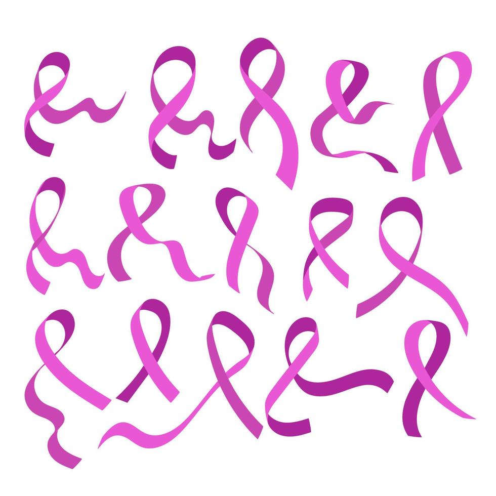 set van schattige roze lint iconen element collecties, collectie van borstkanker elementen voor sterke vrouw, geschikt om af te drukken, sticker en label vector