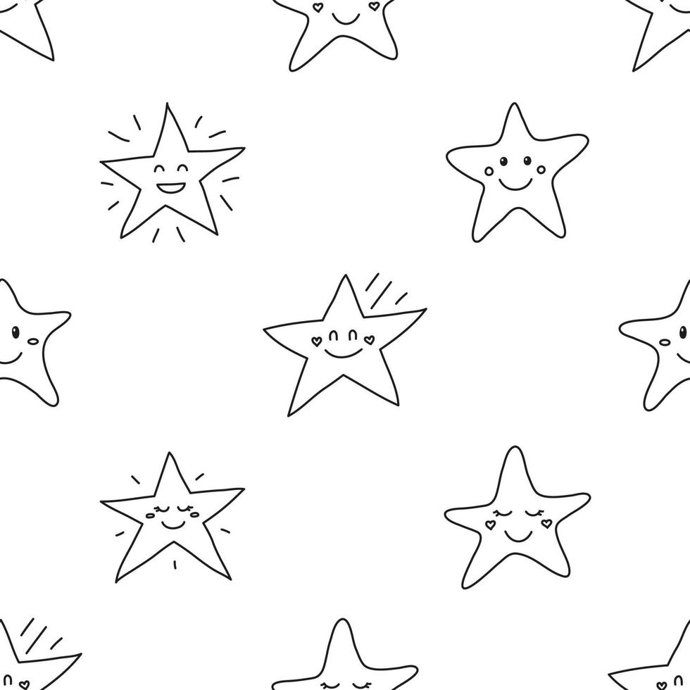 zwart-wit naadloze patroon met doodle overzicht gelukkig sterren. vector