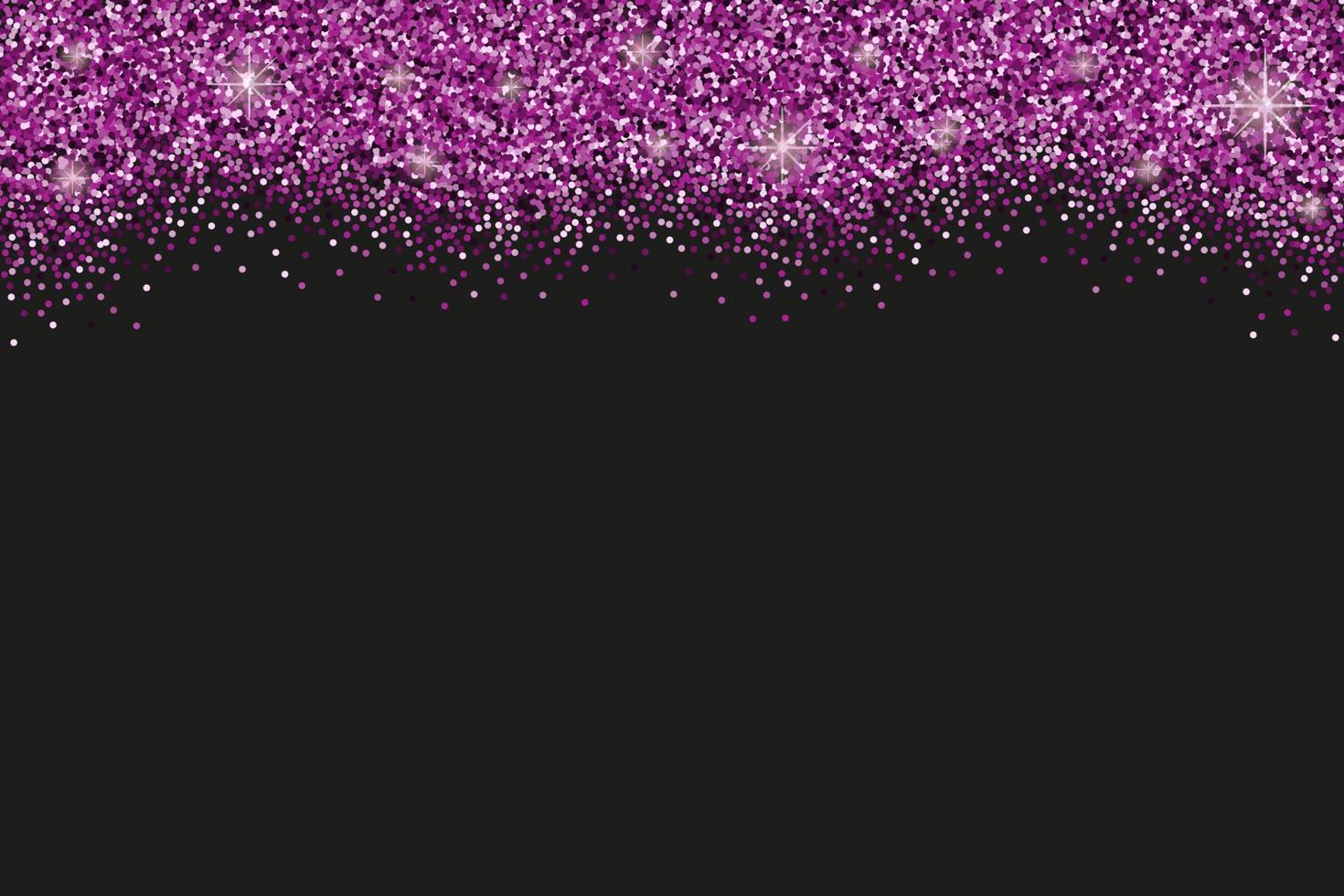 zwarte horizontale achtergrond met violet glitter sparkles of confetti en ruimte voor tekst. vector