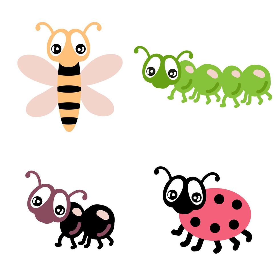 handgetekende tuin insecten collectie in cartoon-stijl. vector