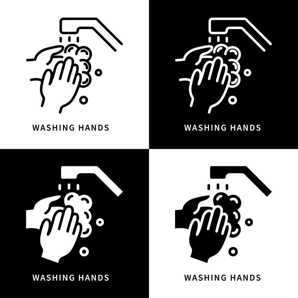 was de hand met zeep pictogram symbool illustratie. kraan wastafel logo. handgebaar infographic ontwerp vector iconen set