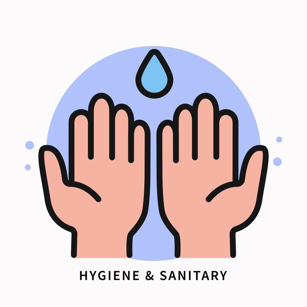 schone handpictogram gevulde lijn. hygiëne en sanitair cartoon-logo. wassen hand virus bescherming ontwerp vector symbool illustratie