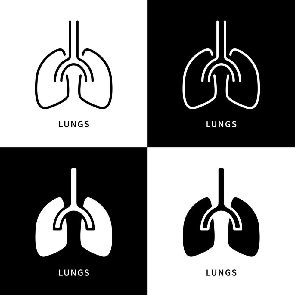 longen anatomie orgel pictogram symbool illustratie. menselijke ademhalingsorganen logo. biologie onderwijs ontwerp vector iconen set