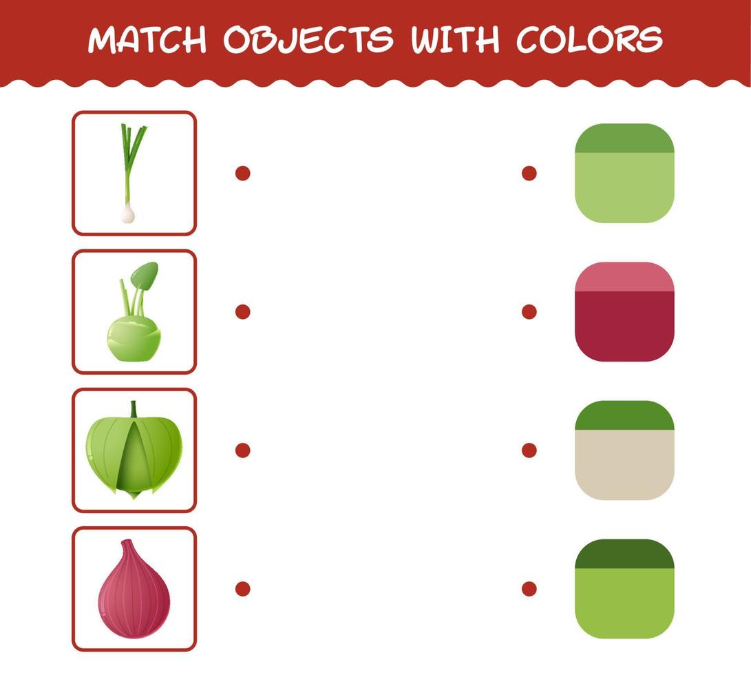 match cartoon groenten en kleuren. bijpassende spel. educatief spel voor kleuters en peuters vector