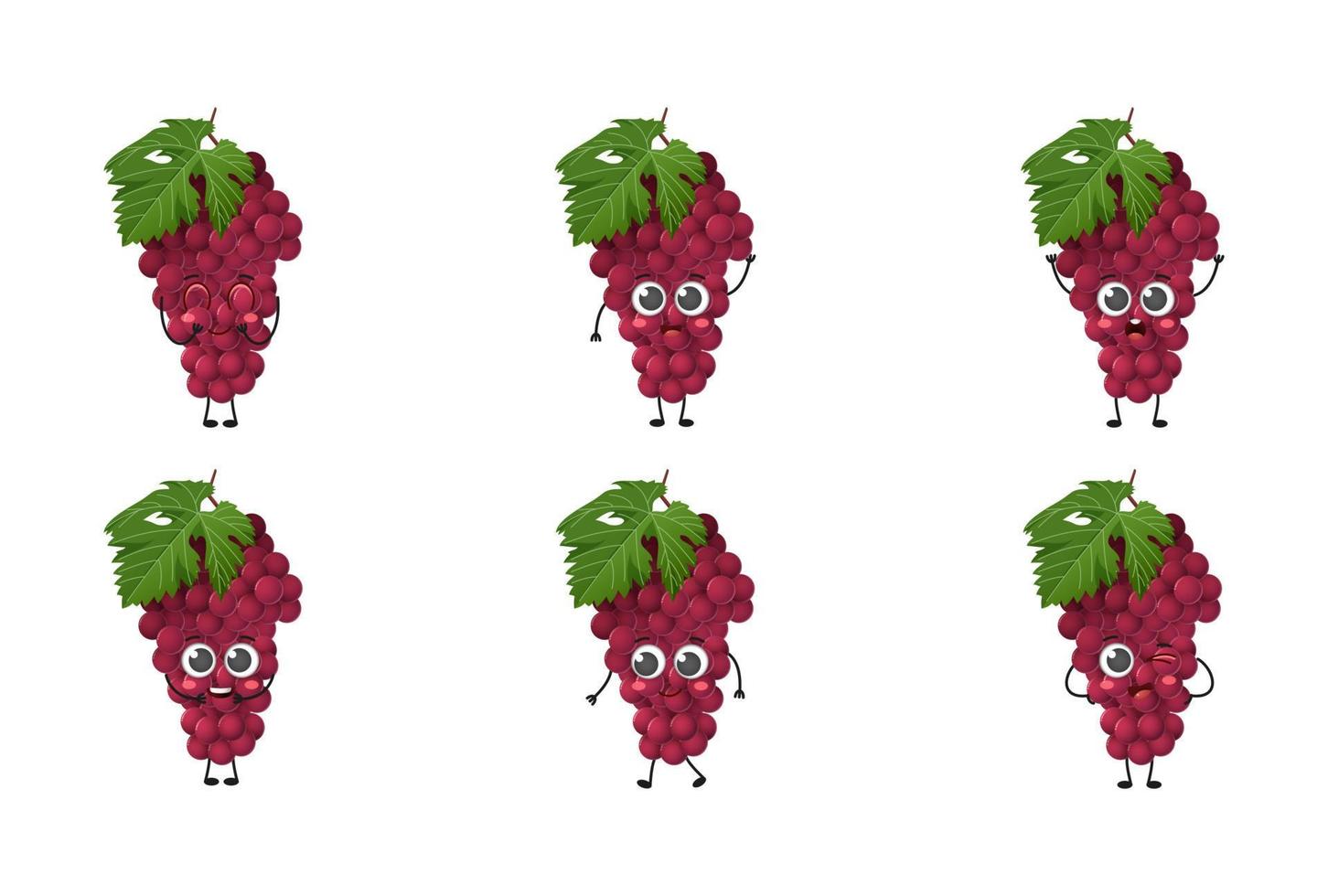 set van schattige cartoon rode druif fruit vector tekenset geïsoleerd op een witte achtergrond