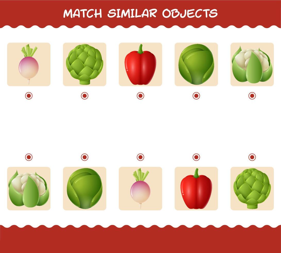 overeenkomen met soortgelijke cartoon groenten. bijpassende spel. educatief spel voor kleuters en peuters vector