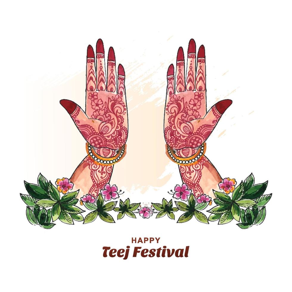 vrouwen hand mehndi hariyali teej hindoe festival wenskaart achtergrond vector