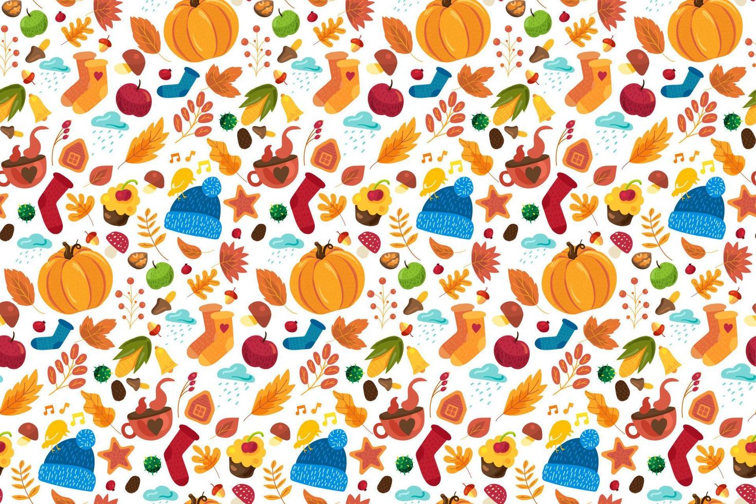 herfst patroon met schattige herfst symbolen ornament vector