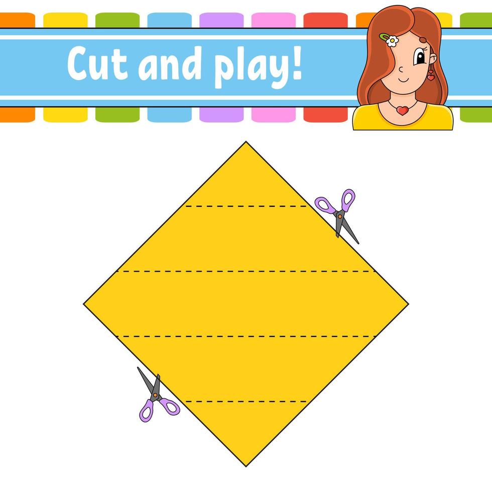 knippen en spelen. logische puzzel voor kinderen. onderwijs ontwikkelen werkblad. leer spel. activiteiten pagina. knipoefening voor de kleuterschool. eenvoudige platte geïsoleerde vectorillustratie in schattige cartoon-stijl. vector