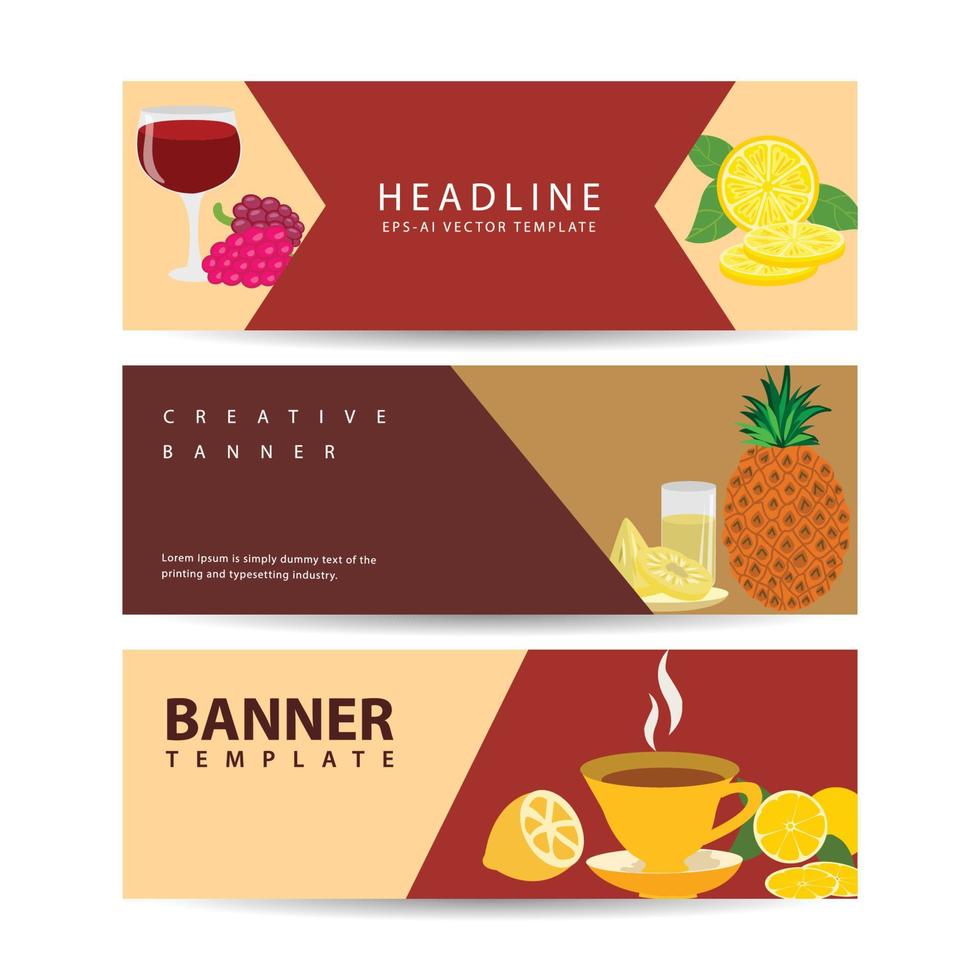 gezonde voeding banners set.fresh fruit en groente.vector illustratie met groente en fruit vector