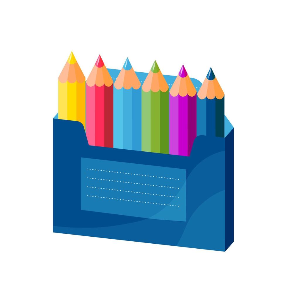 kleur regenboog houten potloden in blauwe doos. set potlood voor school en kunst. gekleurde kleurpotloden vectorillustratie vector