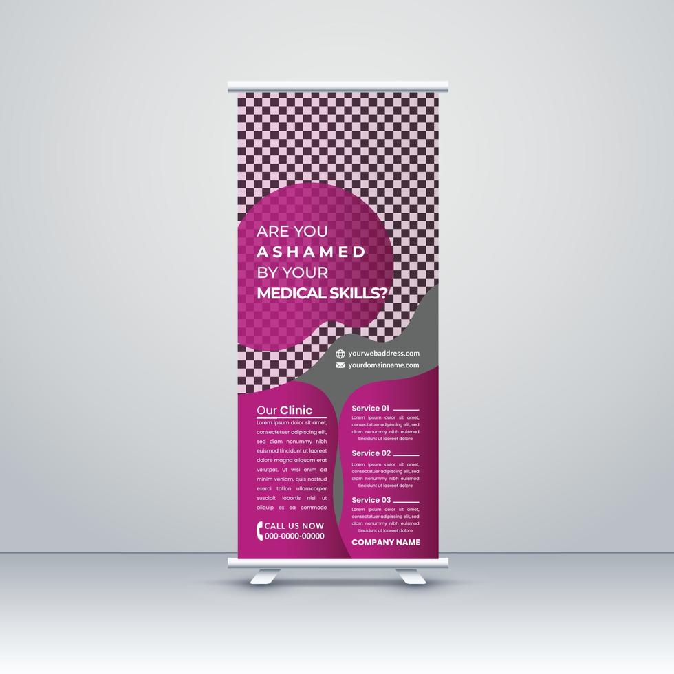 gezondheidszorg en medische roll-up banner ontwerpsjabloon, universele stand voor de conferentie, promo banner tentoonstelling, afdrukken, presentatie voor het seminar. vector