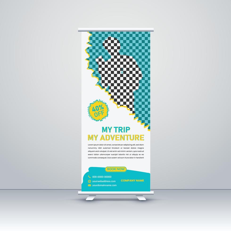 tour en reis rollup of x banner of universele roll-up banner ontwerpsjabloon voor bedrijven vector