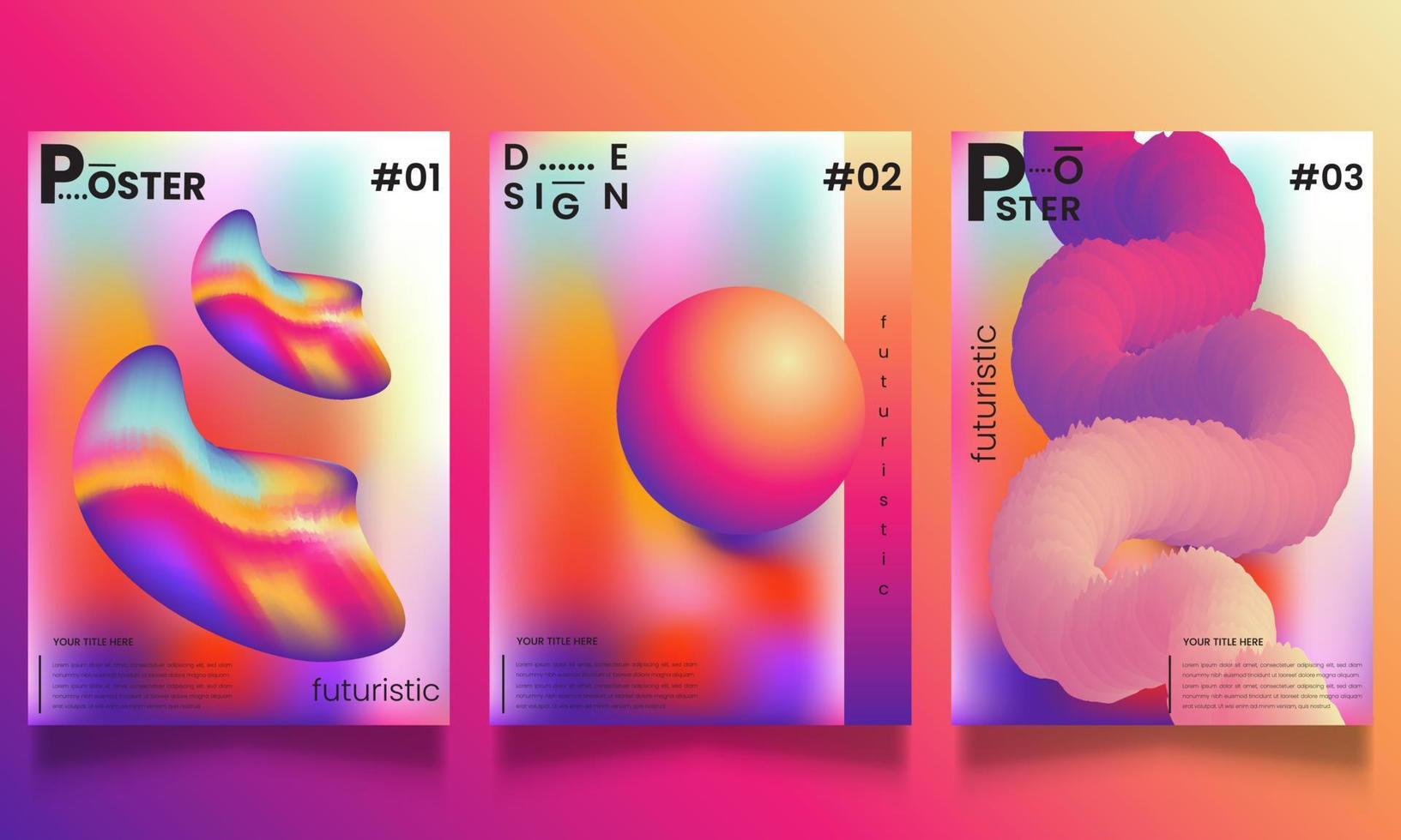 set van vector abstracte trendy, futuristische verloop illustraties, achtergronden voor de cover van tijdschriften over dromen. toekomst, ontwerp, mooie, gekke elektronische muziekposter. moderne clubfeestvlieger.