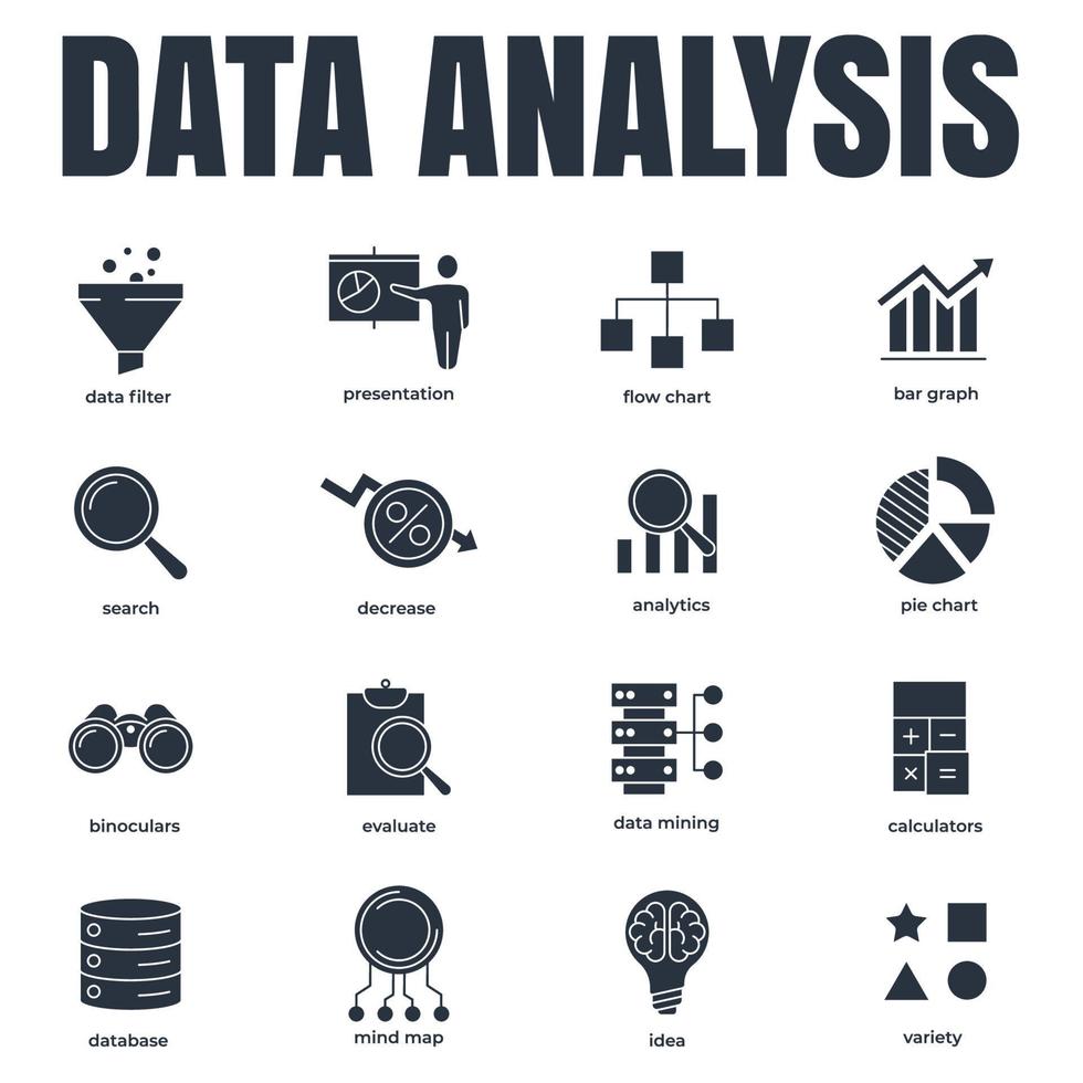 set van data-analyse pictogram logo vectorillustratie. symboolsjabloon voor gegevensanalysepakket voor verzameling van grafische en webdesign vector