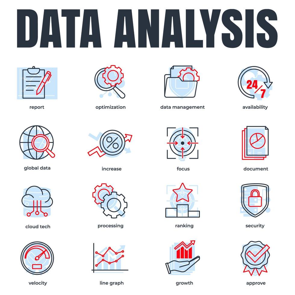 set van data-analyse pictogram logo vectorillustratie. symboolsjabloon voor gegevensanalysepakket voor verzameling van grafische en webdesign vector