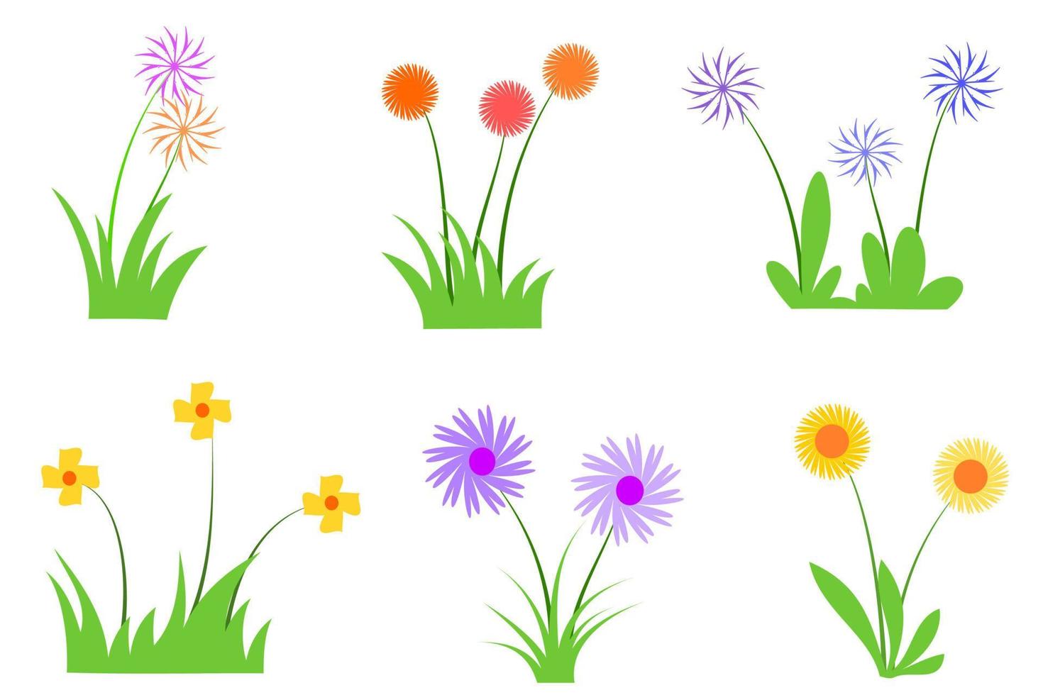 schattig gras met bloem, cartoongras en bloem vector