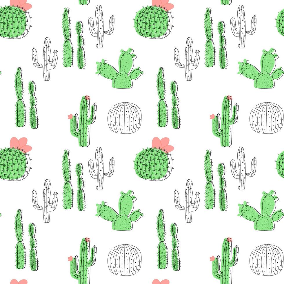 naadloos patroon met cactus op een witte achtergrond in cartoon style.vector illustration vector