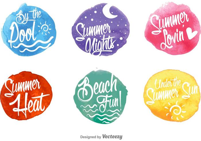 Waterverfde zomertijd etiketten vector