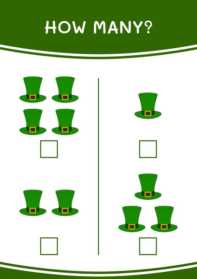 hoeveel van st. patrick's day hoed, spel voor kinderen. vectorillustratie, afdrukbaar werkblad vector