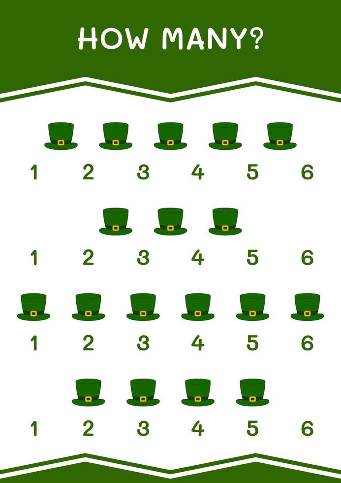 hoeveel van st. patrick's day hoed, spel voor kinderen. vectorillustratie, afdrukbaar werkblad vector