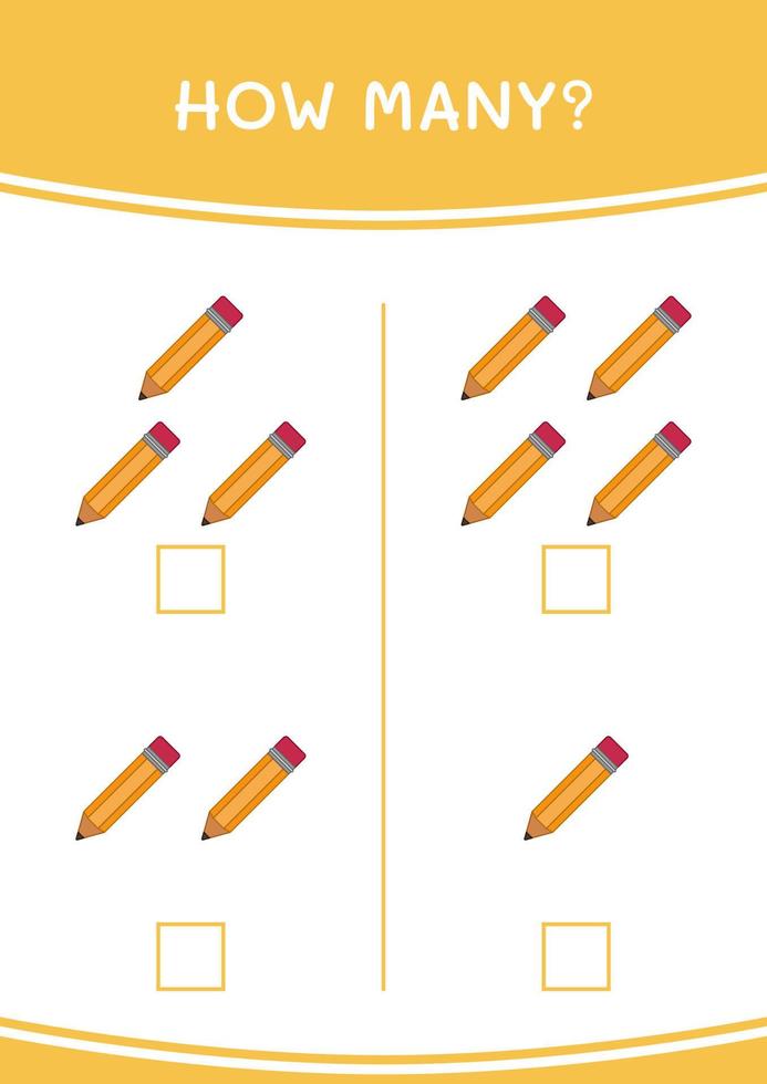 hoeveel potlood, spel voor kinderen. vectorillustratie, afdrukbaar werkblad vector