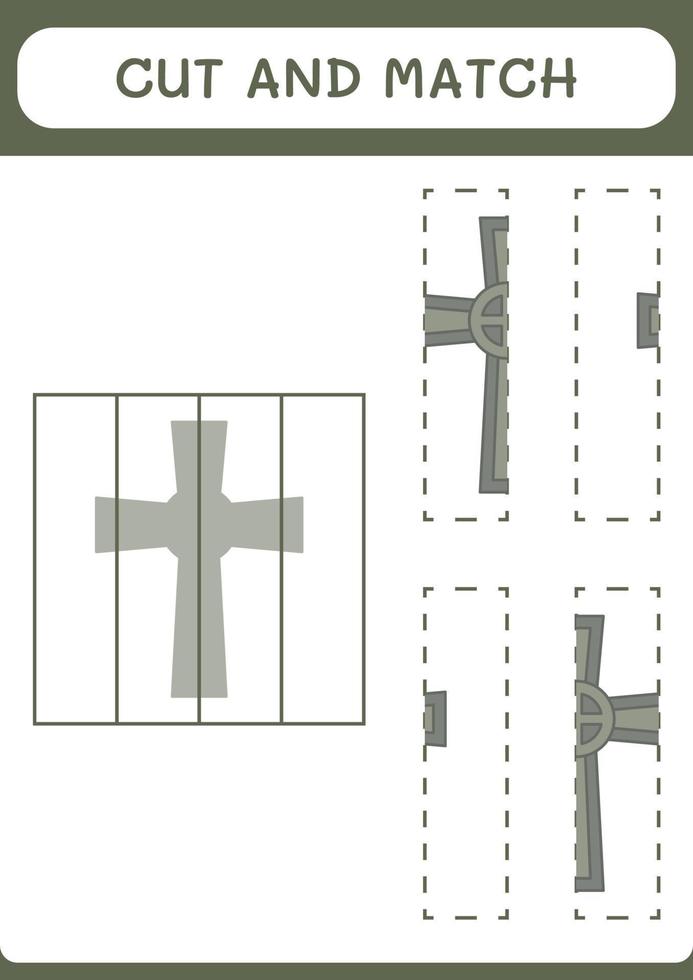 knip en match delen van christelijk kruis, spel voor kinderen. vectorillustratie, afdrukbaar werkblad vector