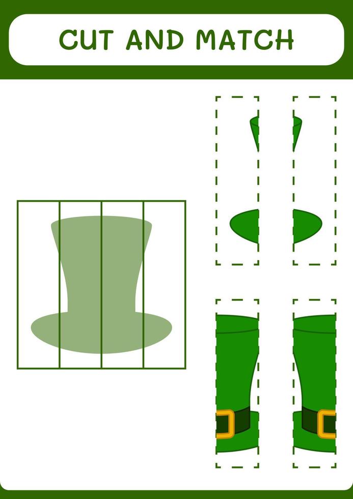 knip en match delen van st. patrick's day hoed, spel voor kinderen. vectorillustratie, afdrukbaar werkblad vector