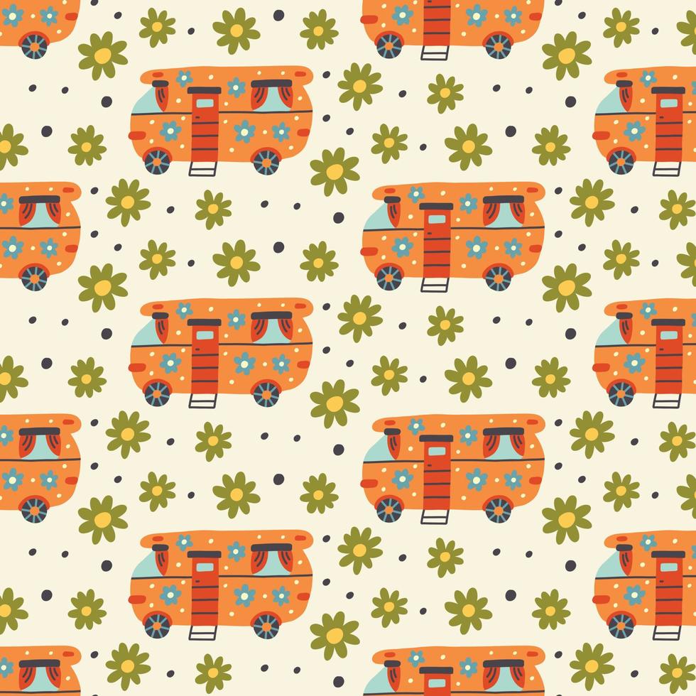 retro bloemen camper patroon vector