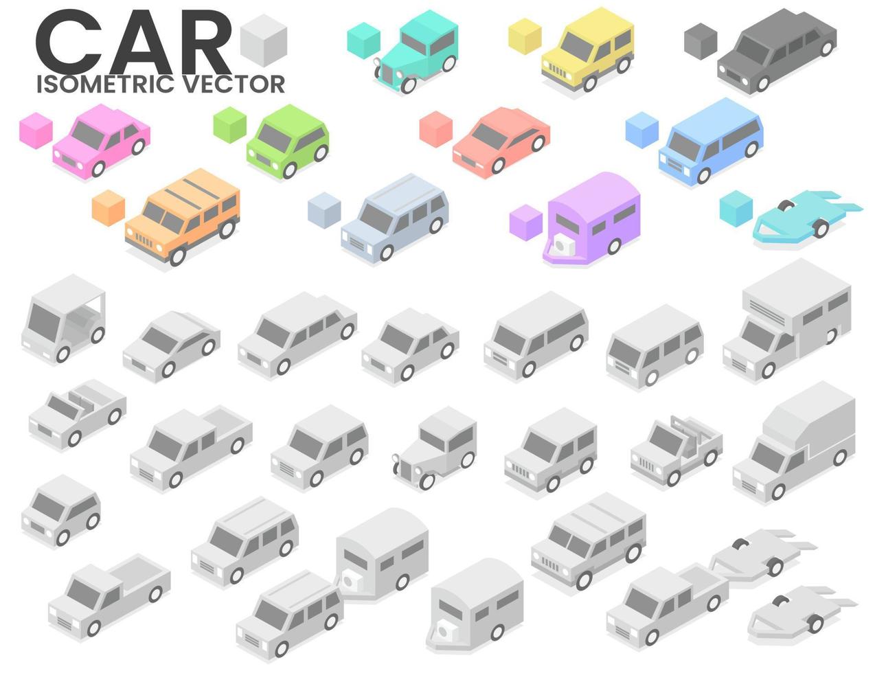 platte ontwerp illustratie isometrische vector van verschillende soorten auto met egale kleur