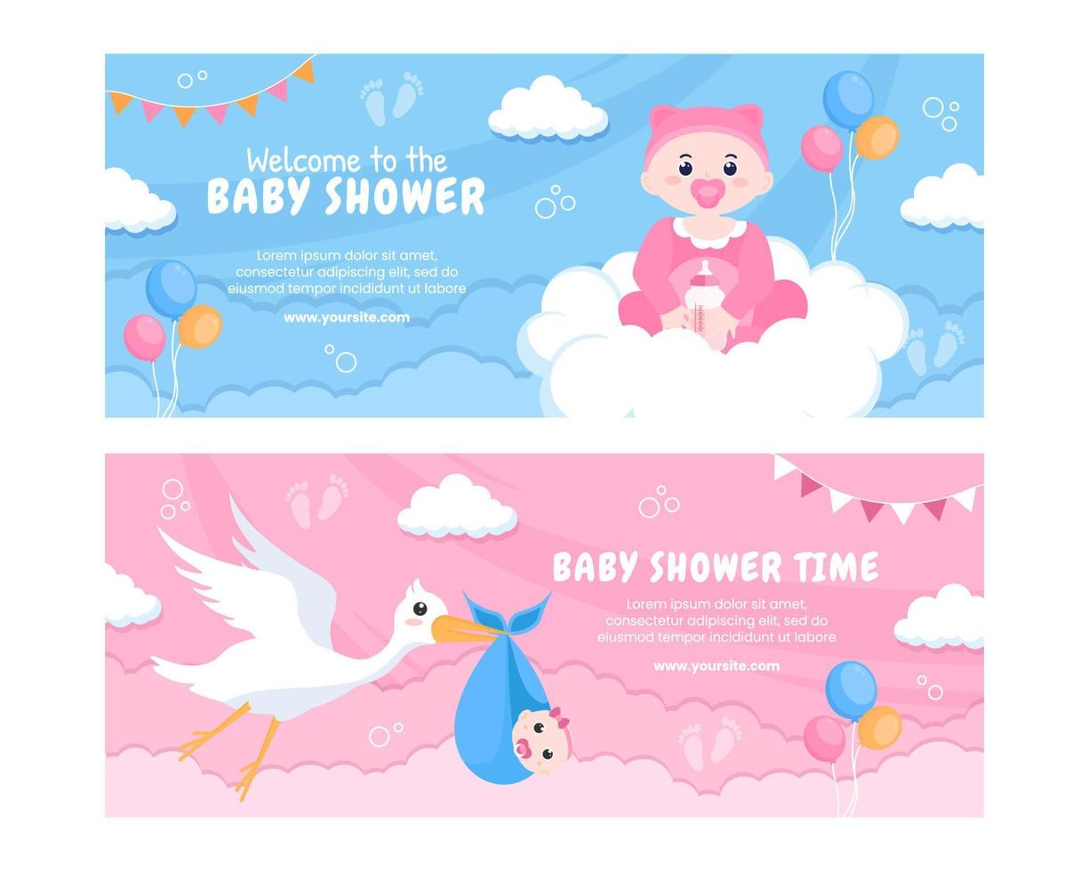 baby shower kleine jongen of meisje sociale media horizontale banner sjabloon platte cartoon achtergrond vectorillustratie vector