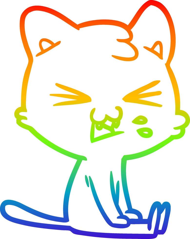 regenbooggradiënt lijntekening cartoon kat sissend vector