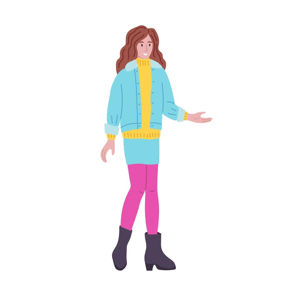 vrouw in kleding in de stijl van de jaren 90. neon, nostalgie, streetstyle, trend. platte vectorillustratie vector