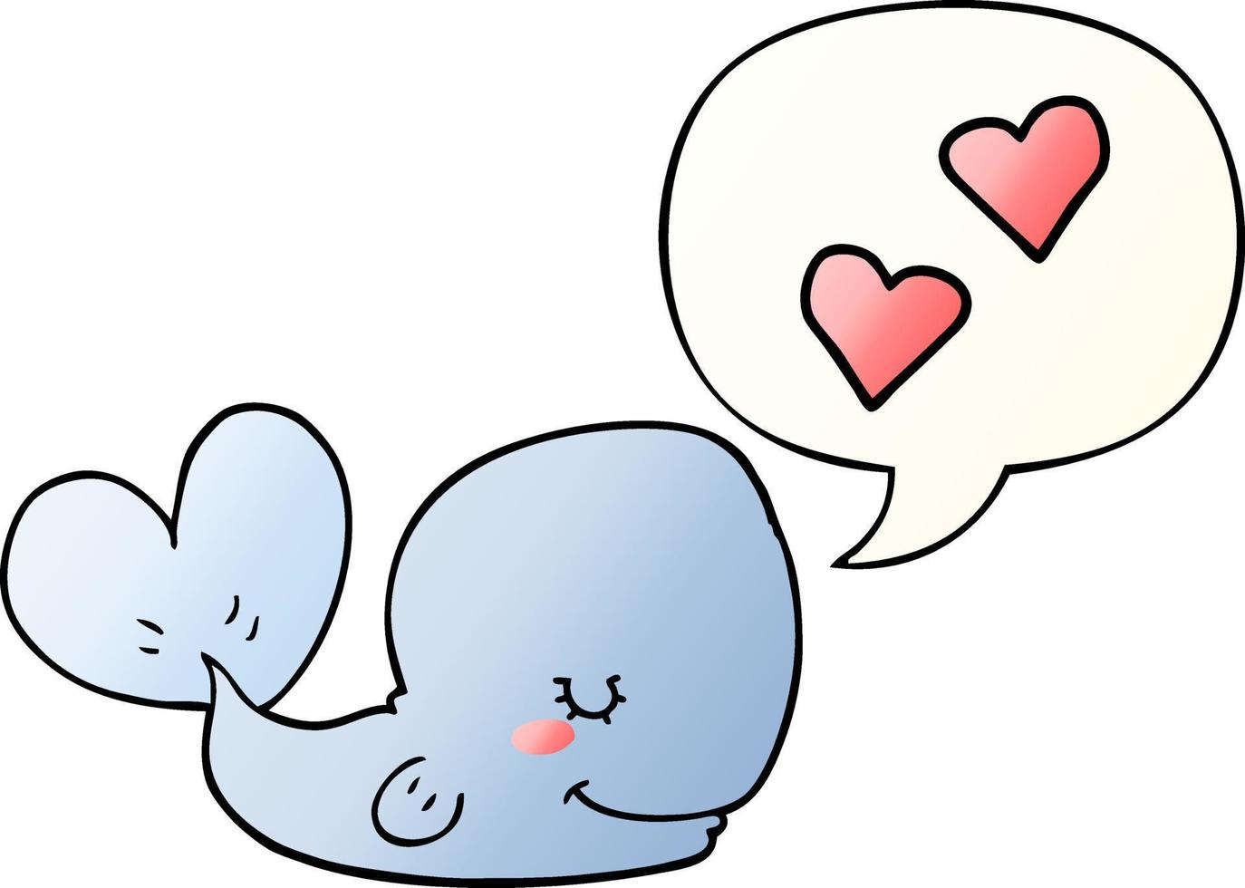 cartoon walvis in liefde en tekstballon in vloeiende verloopstijl vector