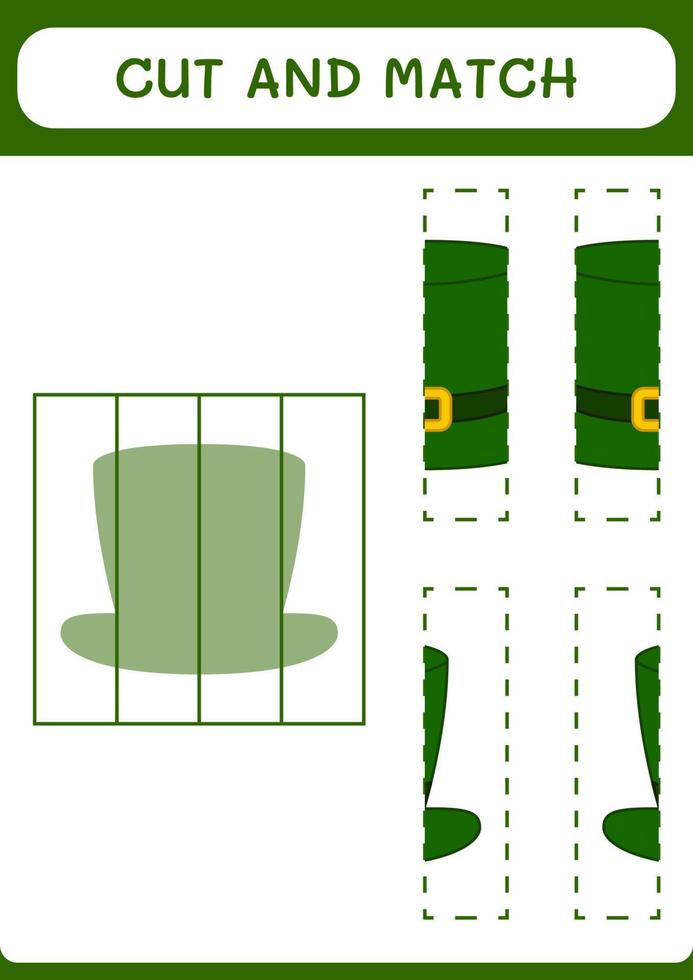 knip en match delen van st. patrick's day hoed, spel voor kinderen. vectorillustratie, afdrukbaar werkblad vector