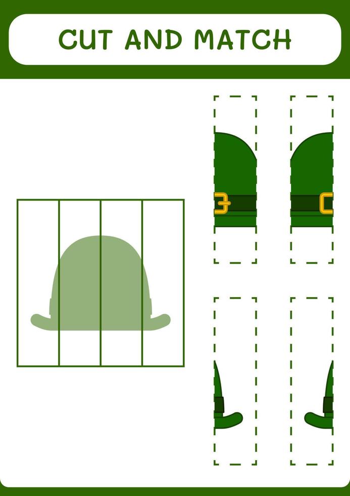 knip en match delen van st. patrick's day hoed, spel voor kinderen. vectorillustratie, afdrukbaar werkblad vector