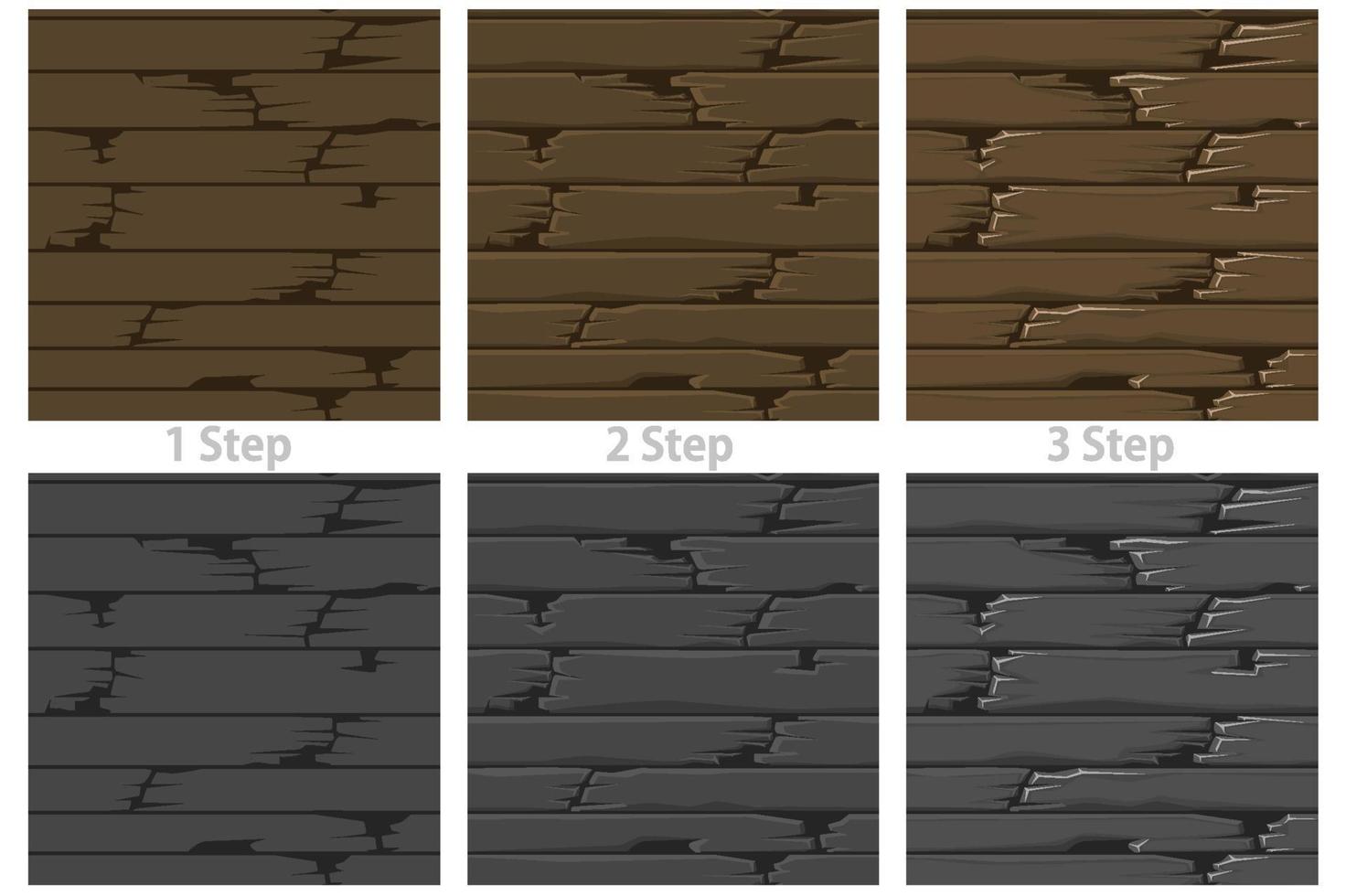 naadloze getextureerde houten vloer, stap voor stap oude bruine planken tekenen. vector