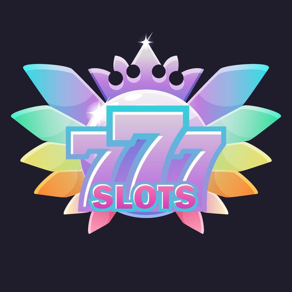 777 slots-symbool, casinobeloning met diamanten kroon voor ui-spellen. heldere banner vectorillustratie van gokken, casino, poker, gokautomaten. vector