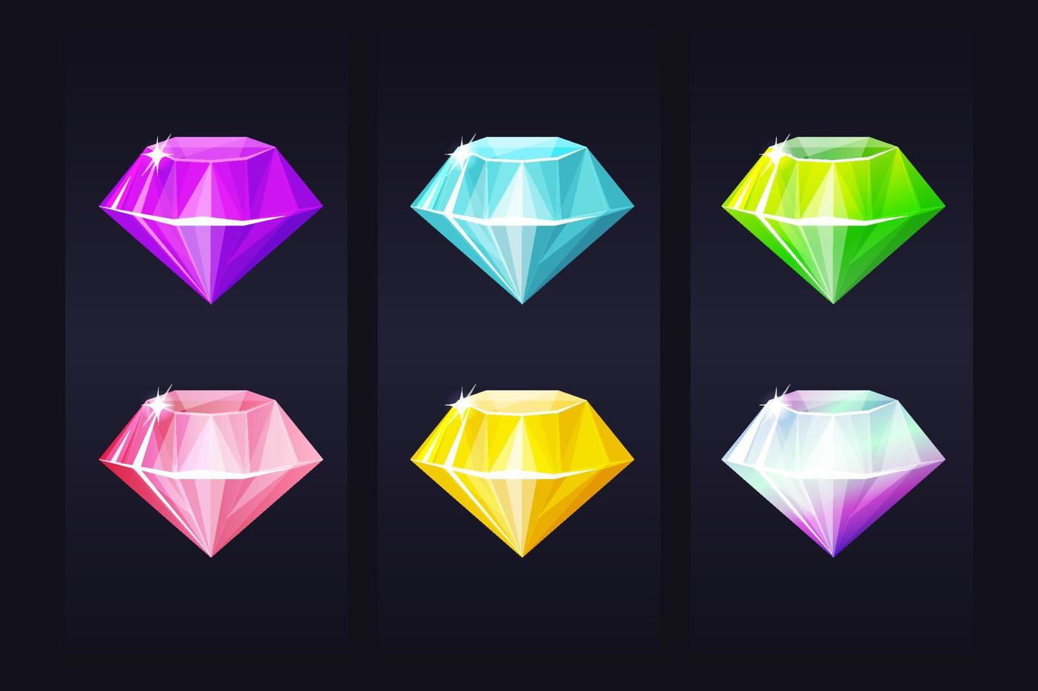 diamant veelkleurige juweel edelsteen, heldere kostbare sieraden voor ui-spellen. vector