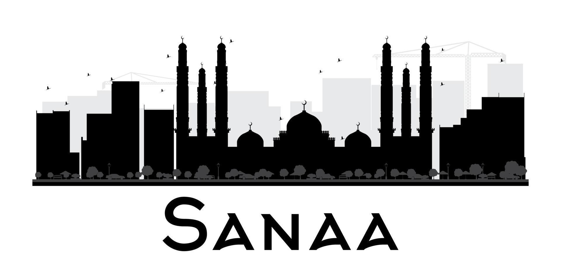 sanaa stad skyline zwart-wit silhouet. vector